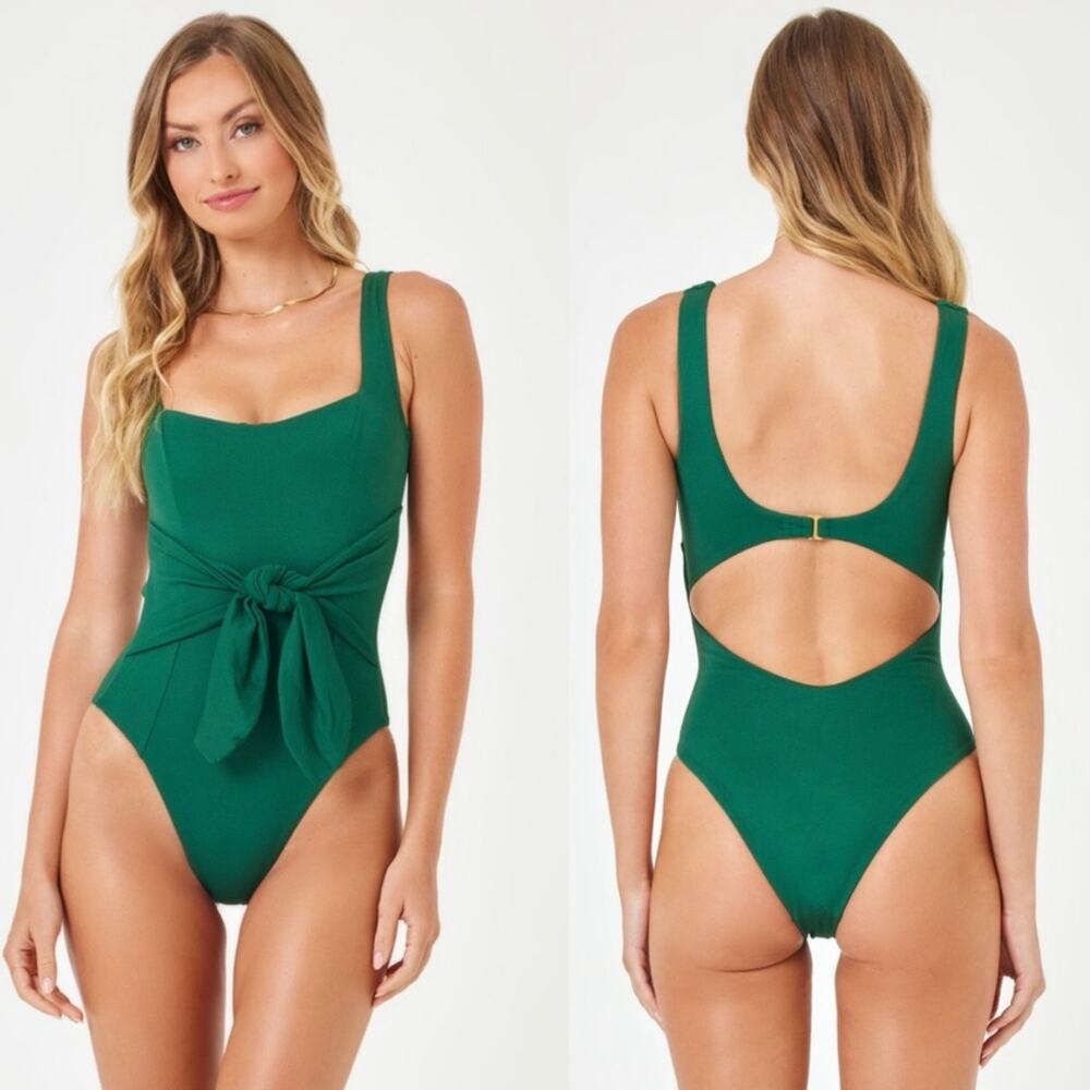 L*Space Balboa One Piece Classic Square Neck Emerald Swimsuit Women's Medium NWT